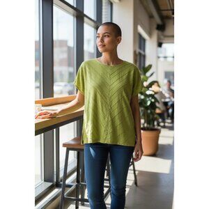 Isaac Mizrahi Live Lime Green Textured Chevron T-Shirt Top XXS